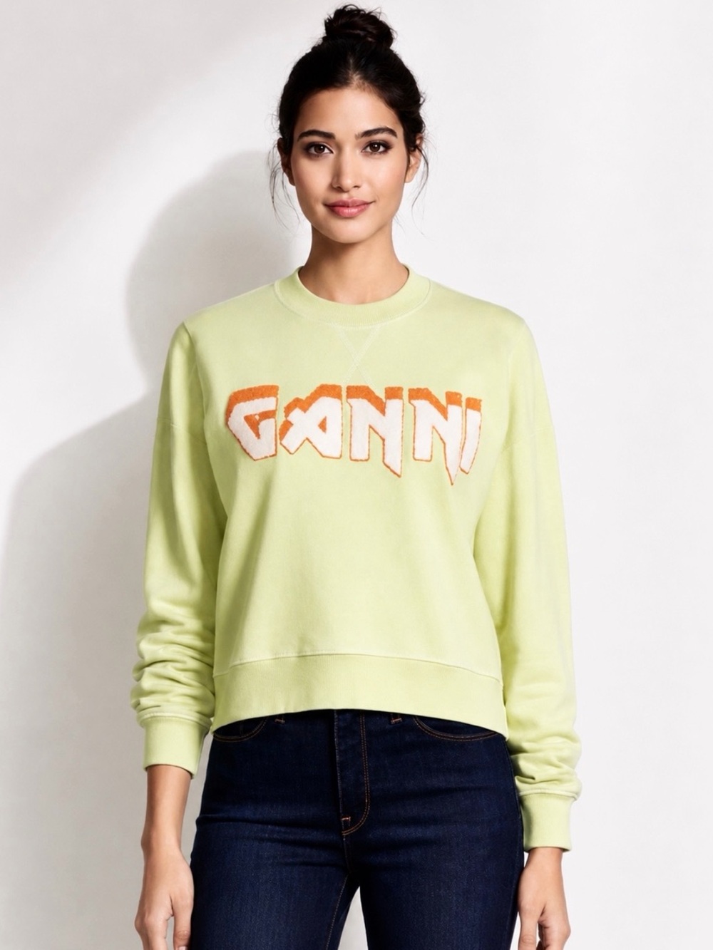 GANNI Isoli 3D Logo Organic Cotton Collegiate Sweatshirt Size S